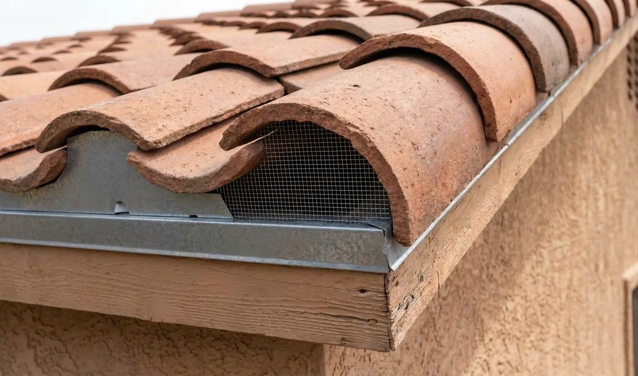 The same Tucson tile course sealed with galvanized flashing and stainless mesh